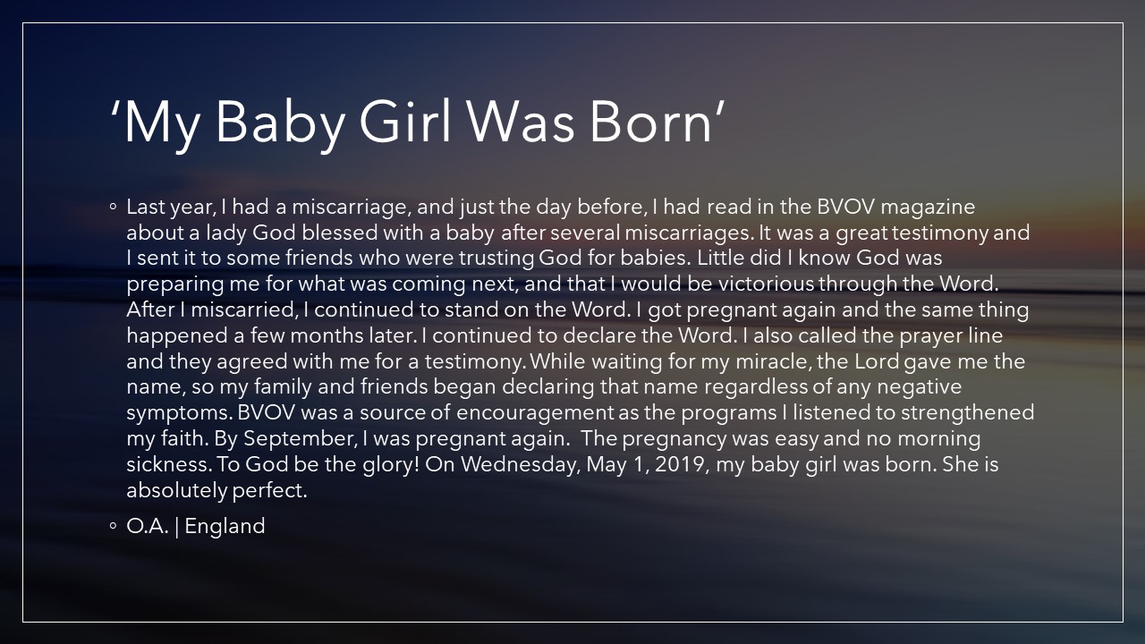 My Baby Girl was Born testimony